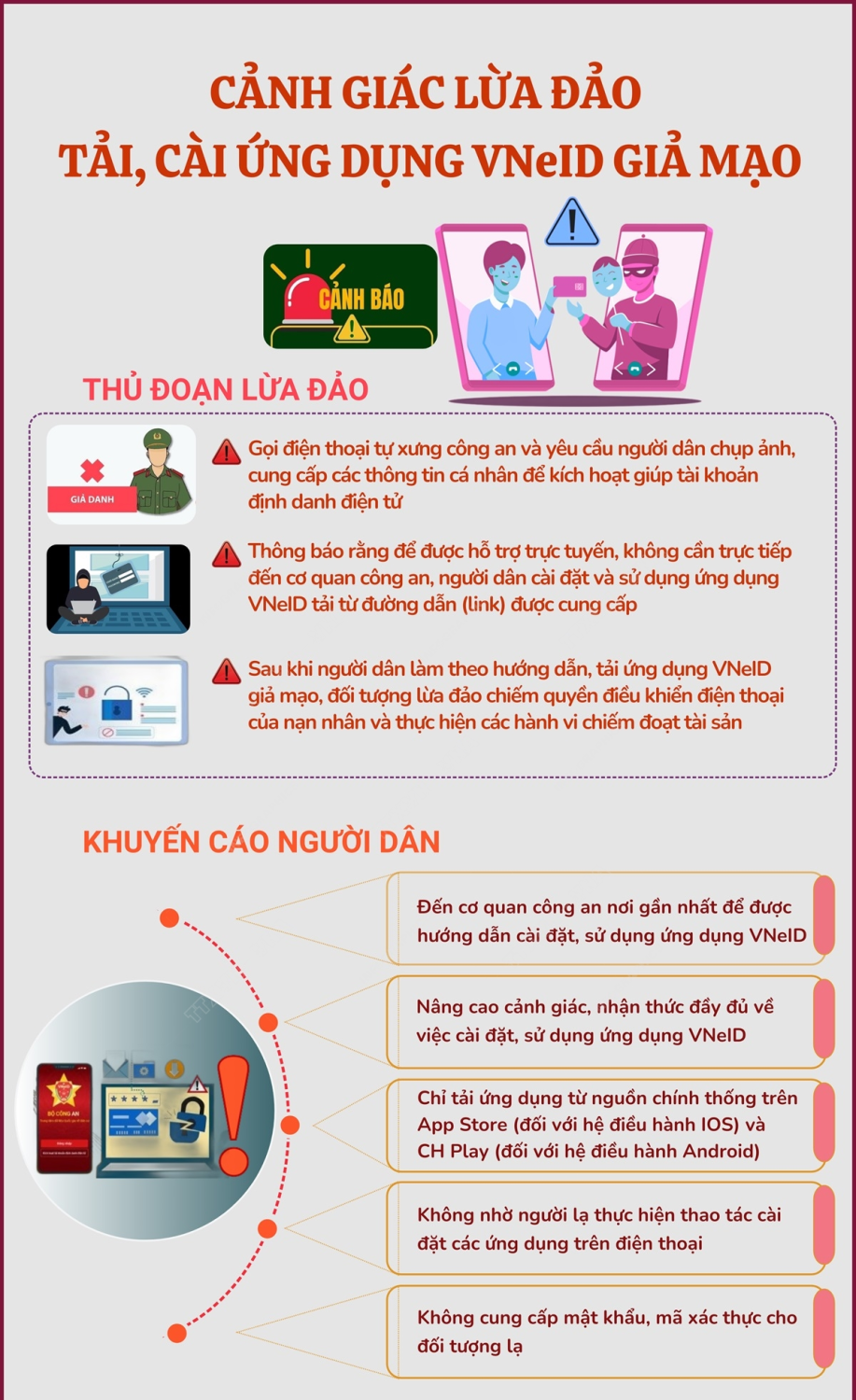 Cảnh báo từ cơ quan công an về các ứng dụng giả mạo, một hình thức lừa đảo của các app kiếm tiền online không uy tín.