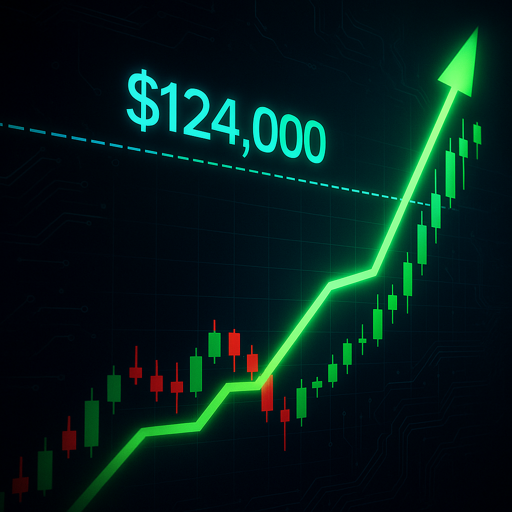Biểu đồ nến Bitcoin đột phá, minh họa cho sự bùng nổ của thị trường tiền điện tử.