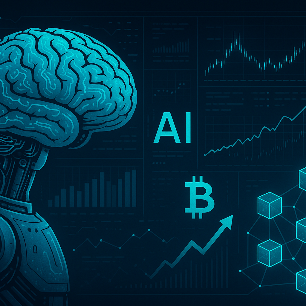 Minh họa xu hướng crypto 2025 về sự kết hợp giữa Trí tuệ nhân tạo (AI) và công nghệ blockchain.